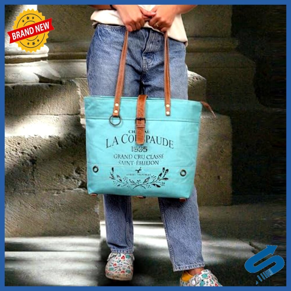 Upcycled Canvas Tote Bag Eco-Friendly Spacious Multi-Compartment Daily Use - Picture 3 of 7